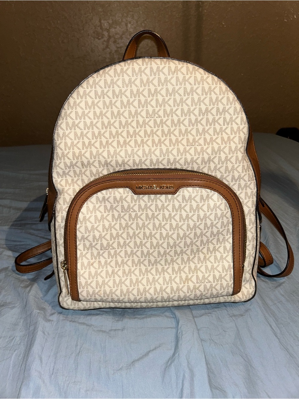 Michael Kors Cream & Brown Signature Backpack